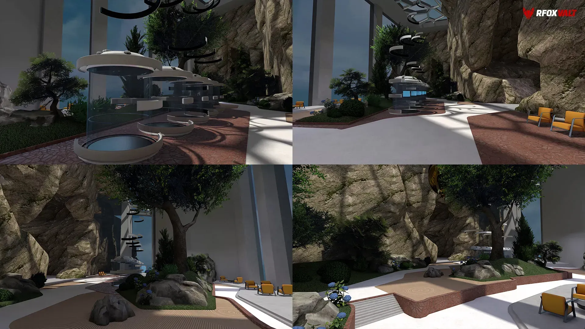 New spaces with lush landscapes of the Apartment lobby in the virtual living of the RFOX VALT metaverse