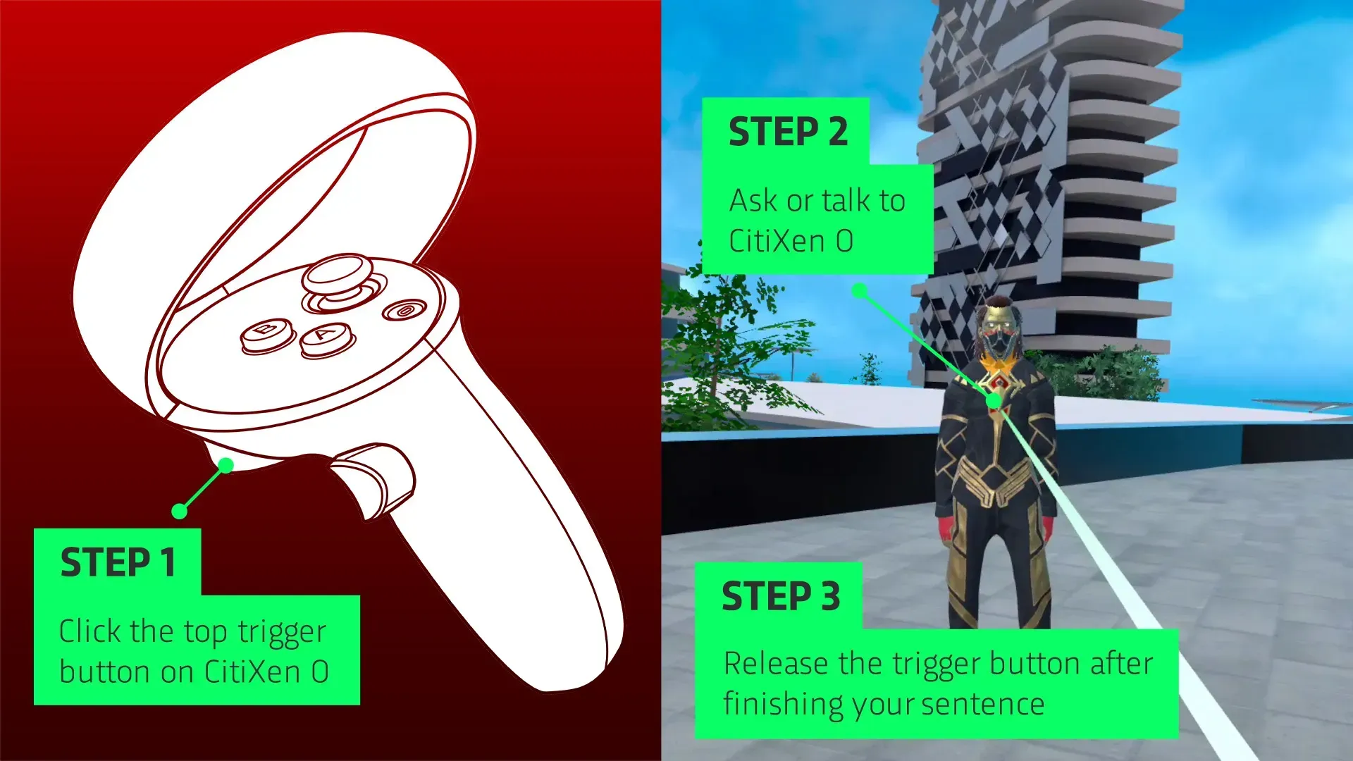 The Oculus Quest 2 controls for the CitiXen Zero in the RFOX VALT metaverse