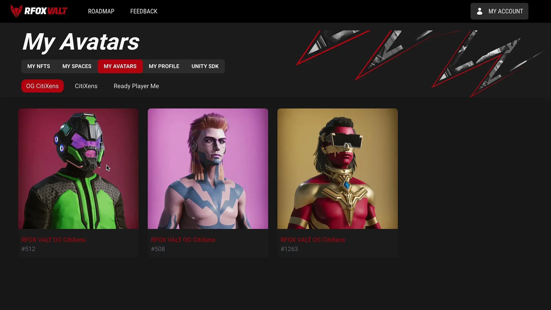 Accessing CitiXens Avatar on VALT portal for the RFOX VALT metaverse