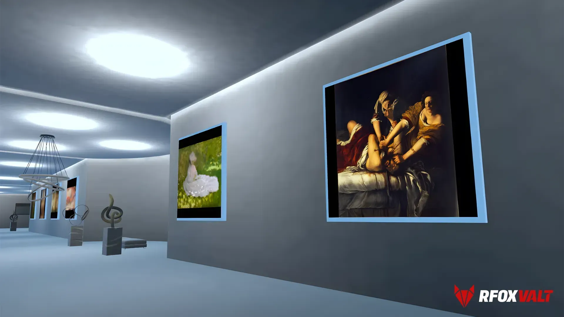 Classic digital paintings in the District wall of the RFOX VALT metaverse