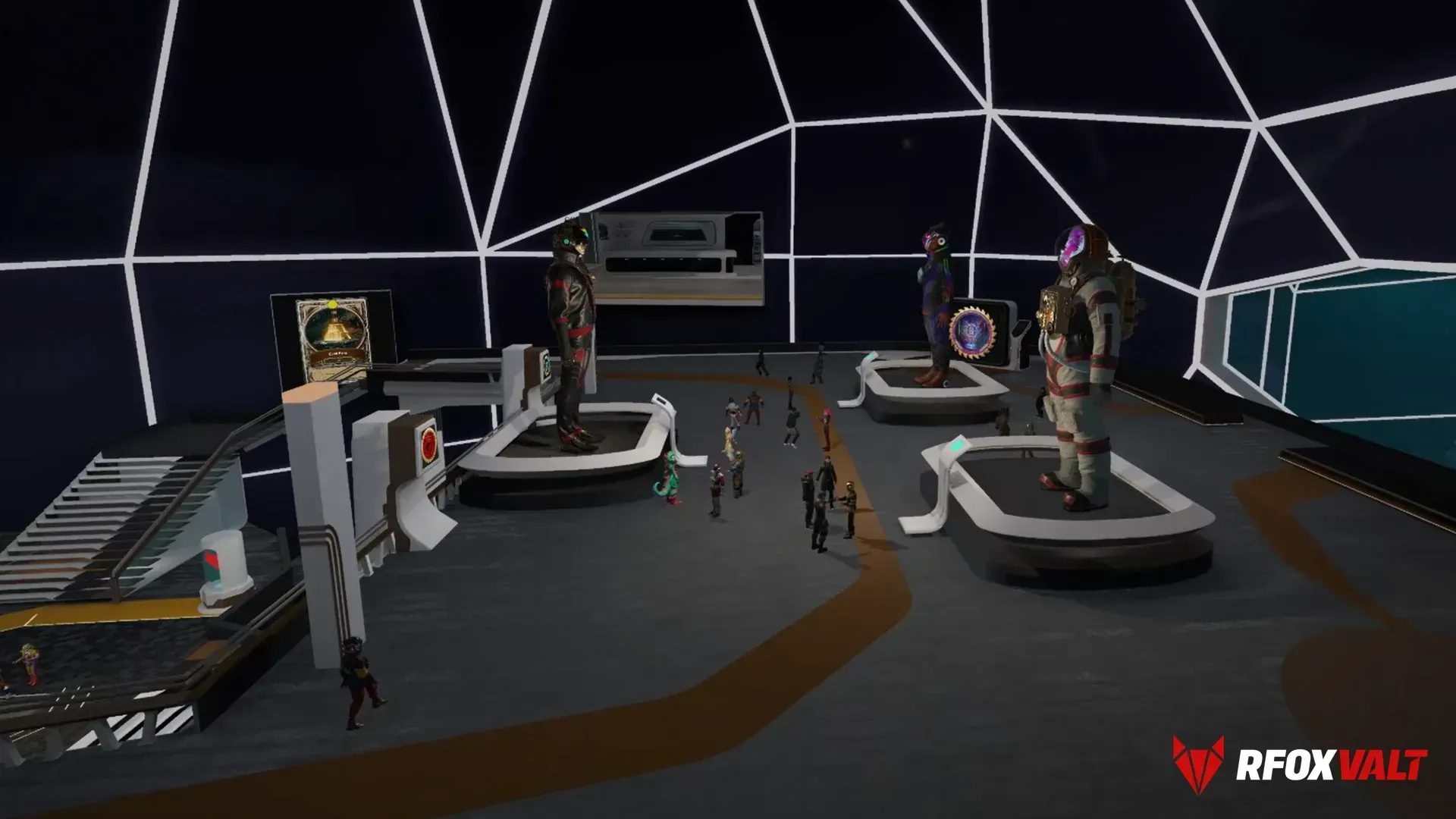 Exhibit of CitiXen avatars and NFTs in a District of the RFOX VALT metaverse