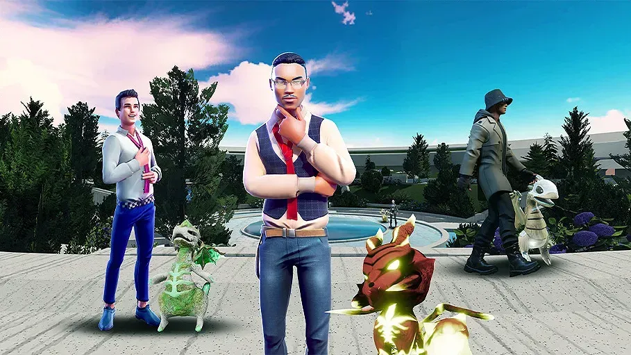 Avatars in a creative metaverse space, showcasing user-generated content and digital innovation.