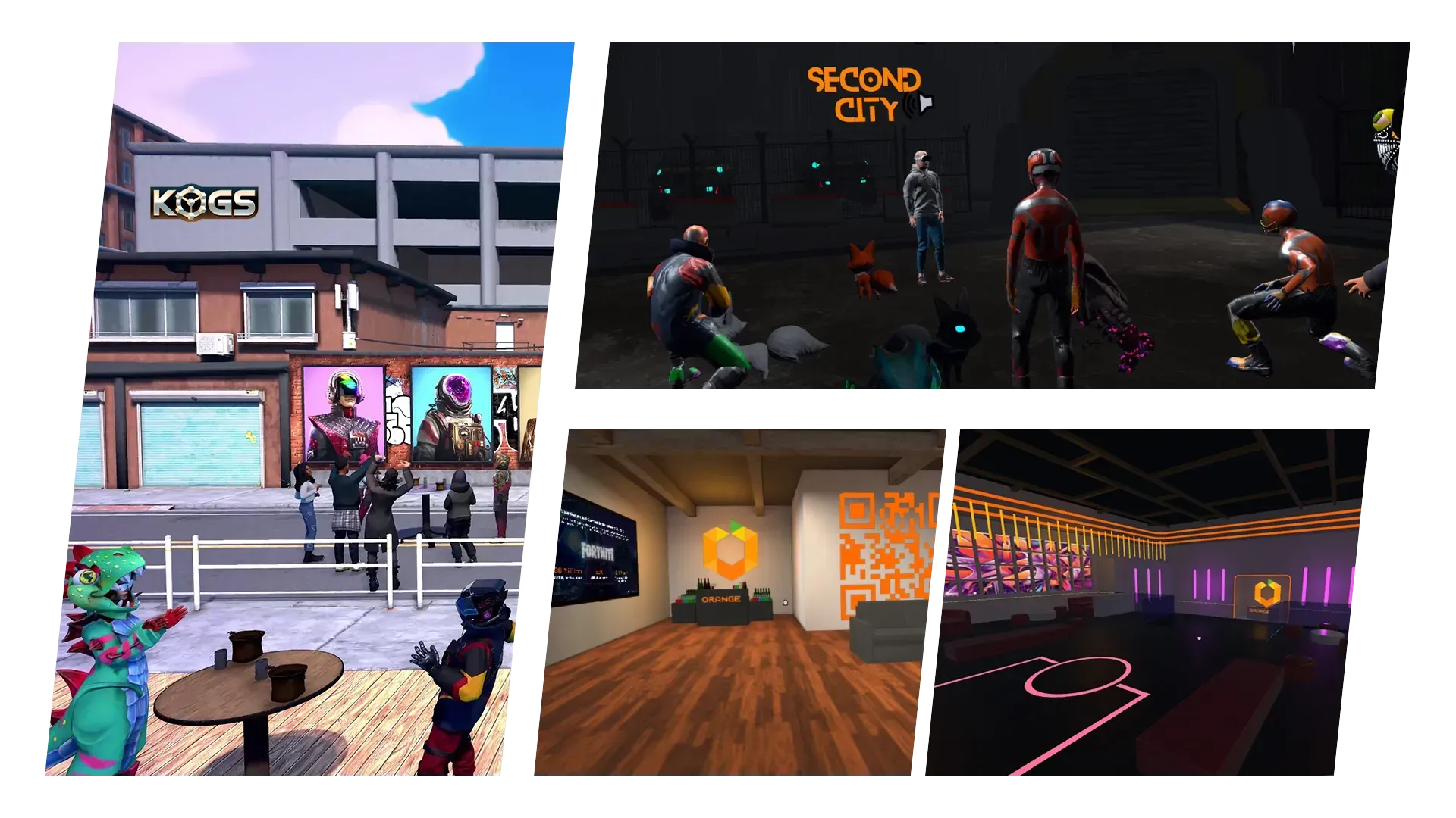 Virtual social spaces in the metaverse where users interact, explore, and engage in immersive environments.