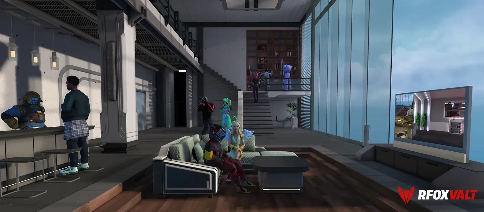 CitiXens and avatars are relaxing inside a Penthouse Apartment in RFOX VALT metaverse
