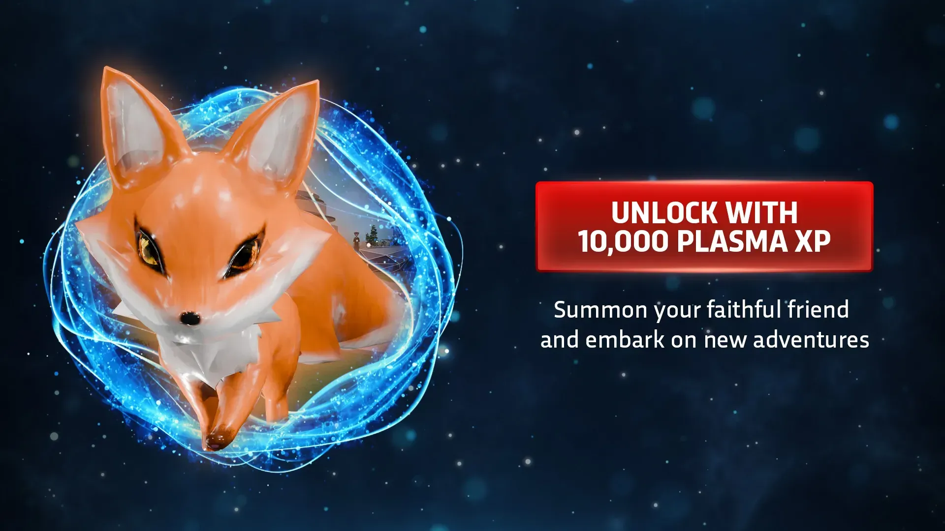 Orange fox as a companion pet by unlocking with 10,000 Plasma XP in the RFOX VALT metaverse