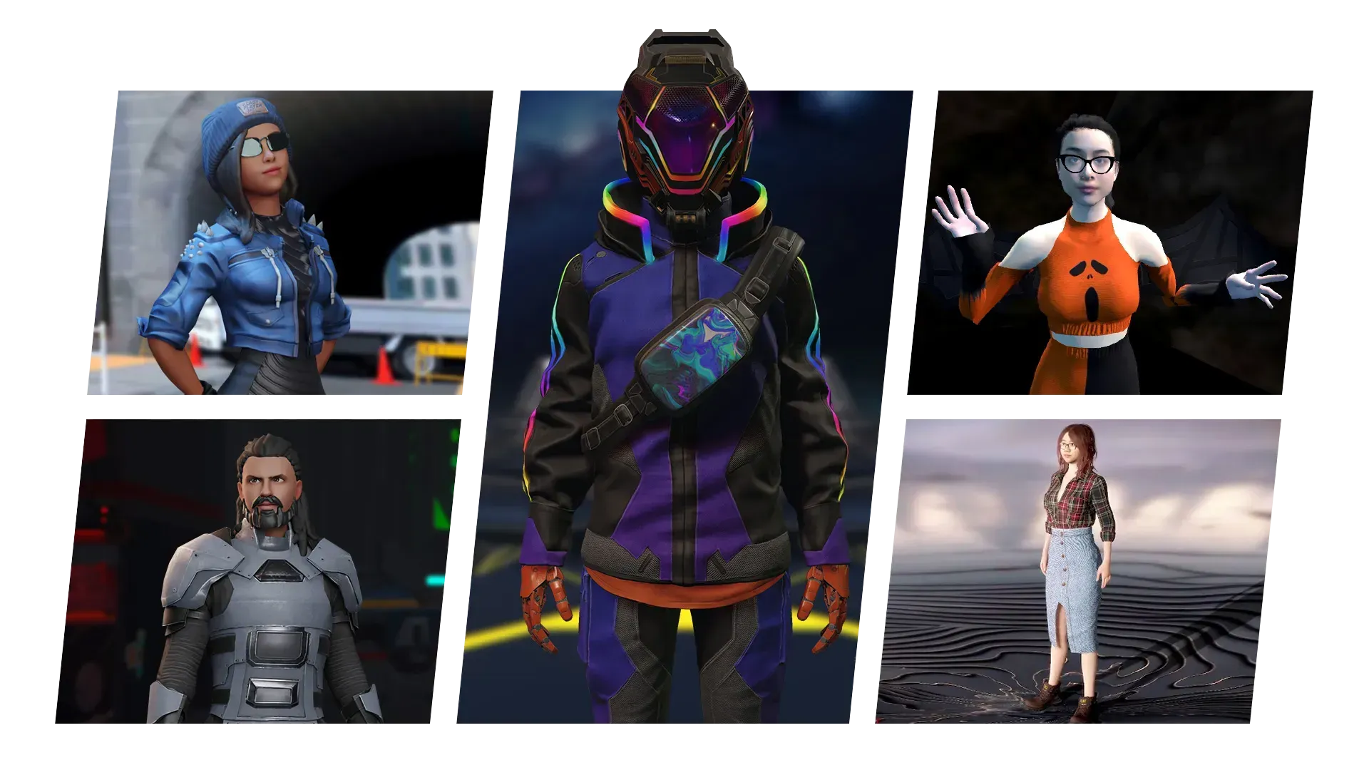 Diverse metaverse avatars showcasing unique digital identities, representing presence and embodiment online.