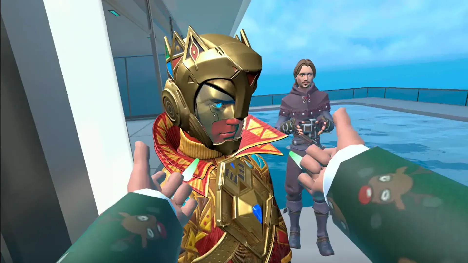 Avatars and a Callinovian are visiting the Sky Apartment in the RFOX VALT metaverse