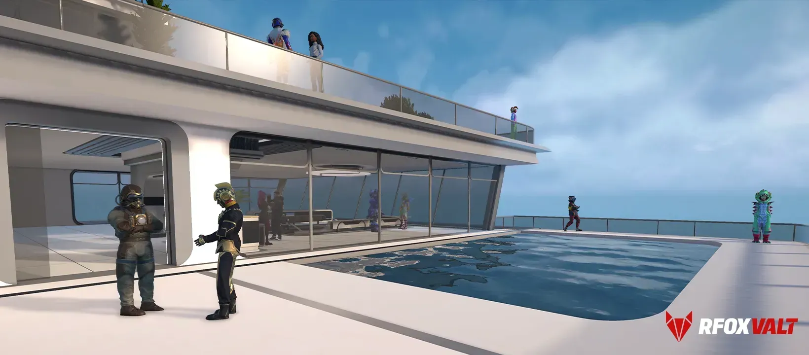 CitiXens and avatars are relaxing inside a Sky Apartment in RFOX VALT metaverse