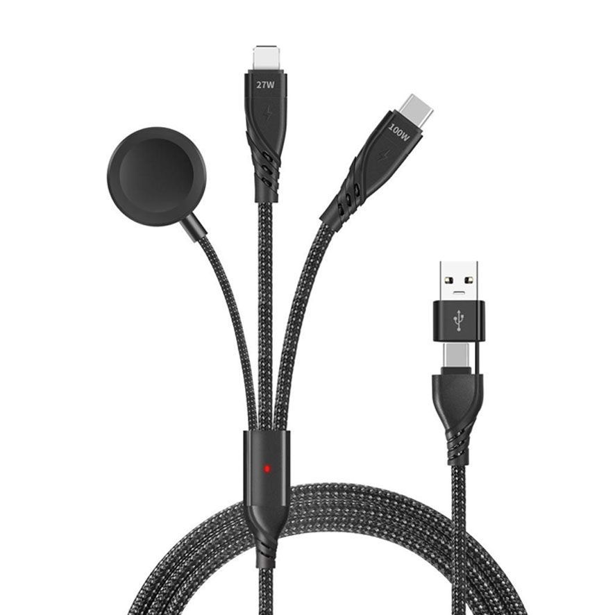 三合一充電線(U122P51)USB+Type-C to Lightning+Apple Watch手錶充電1.2M 100W 二拖三 蘋果