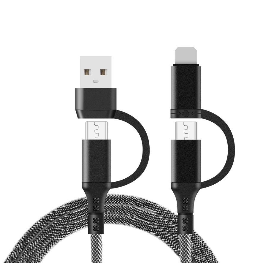 四合一(UCA121)漁網編織傳輸線充電線USB+Type-C+Lightning快充線 60W數據線 1M適用安卓蘋果