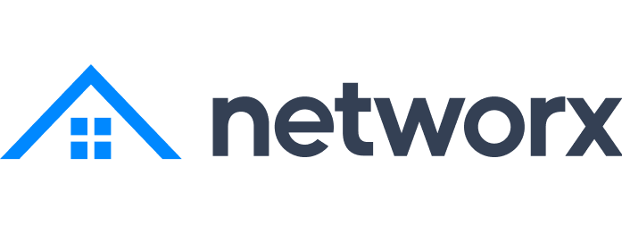 The logo for networkx is blue and black and has a house on it.