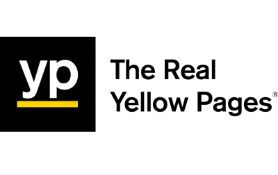 The logo for the real yellow pages is black and yellow.