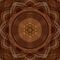 Brown symmetrical kaleidoscope pattern with wood grain texture.