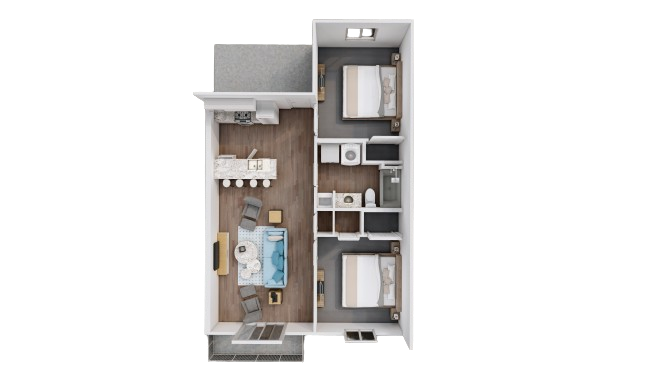 2 Bed 1 Bath Floorplan One
