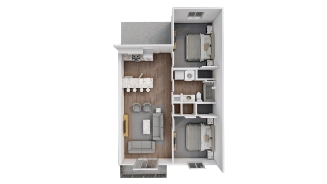 2 Bed 1 Bath floorplan two