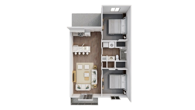 2 Bed 1 Bath floorplan three