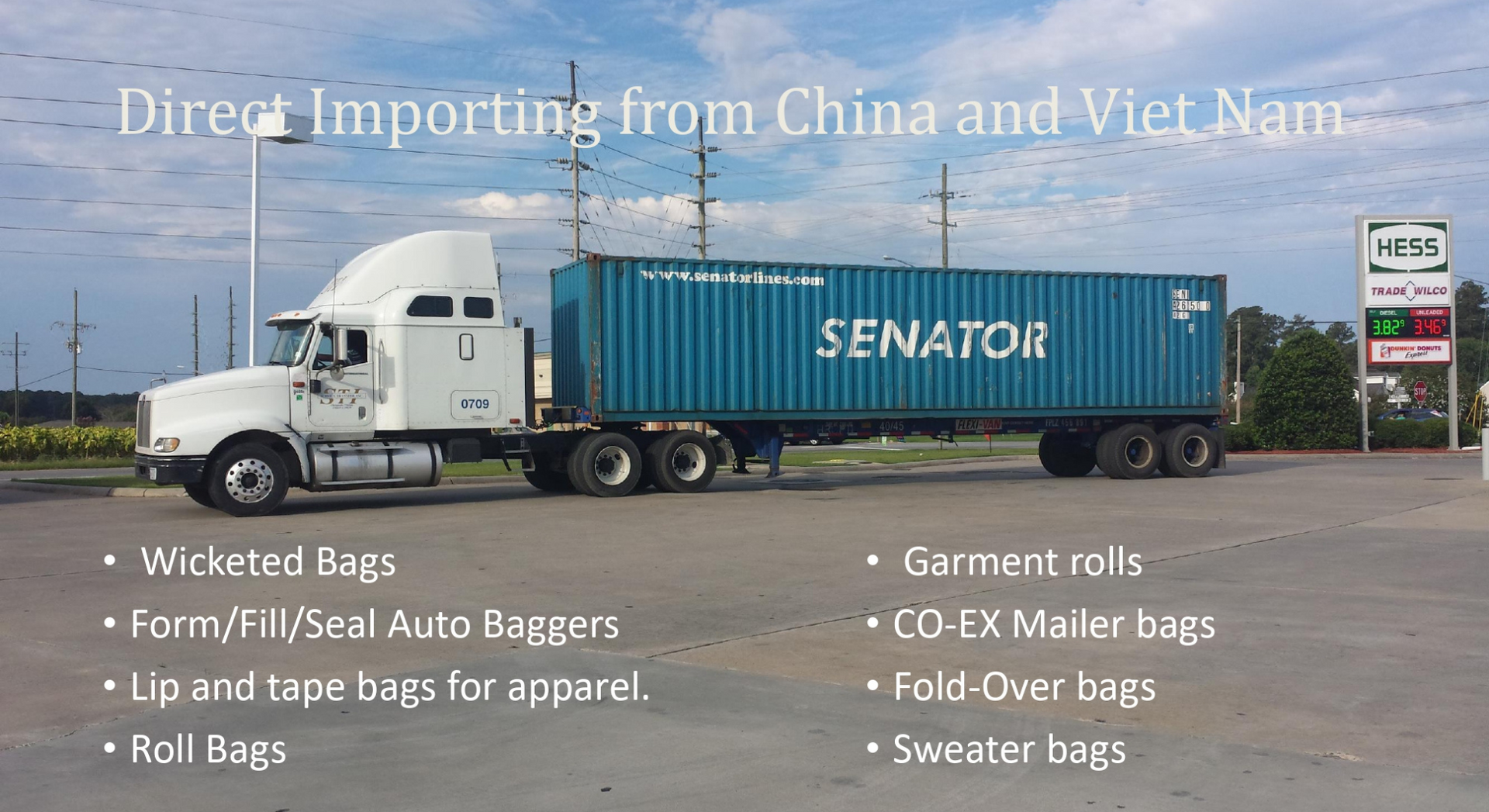 A semi-truck with a container labeled 