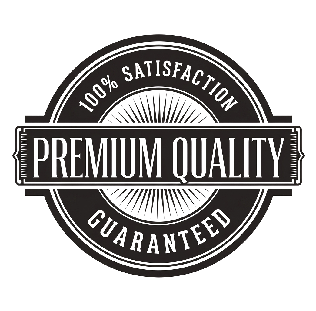 Black-and-white premium quality guarantee seal with ribbon and circular border