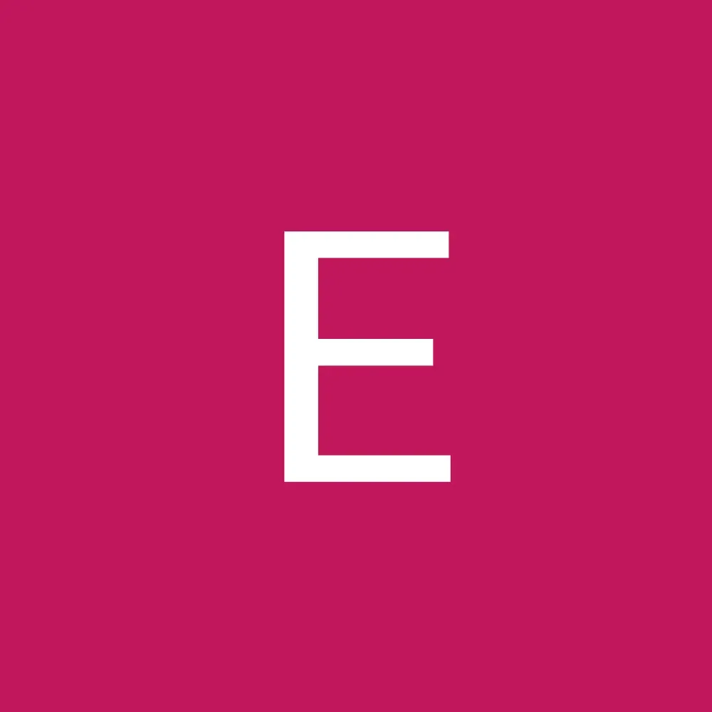 White letter E on a magenta background