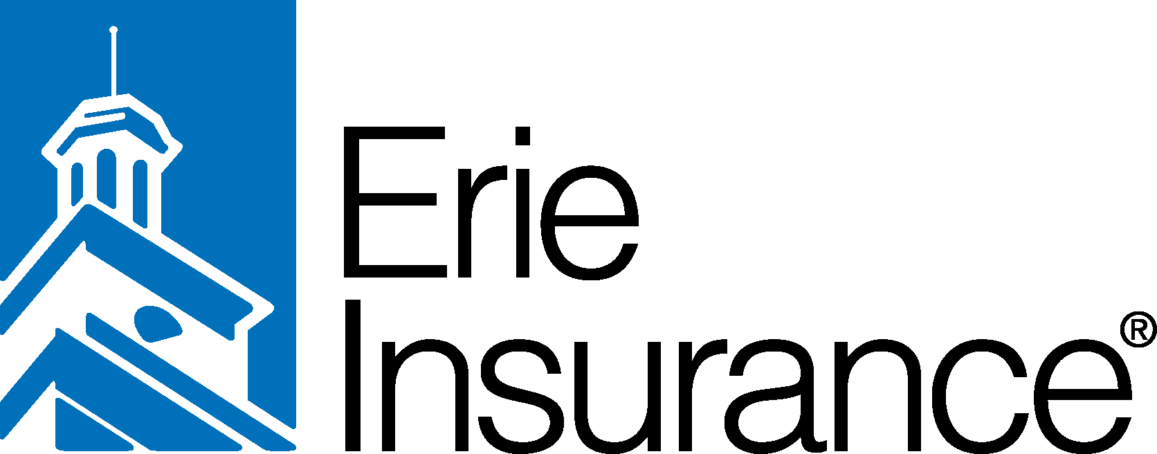 Erie Insurance logo featuring a blue building icon and the words 