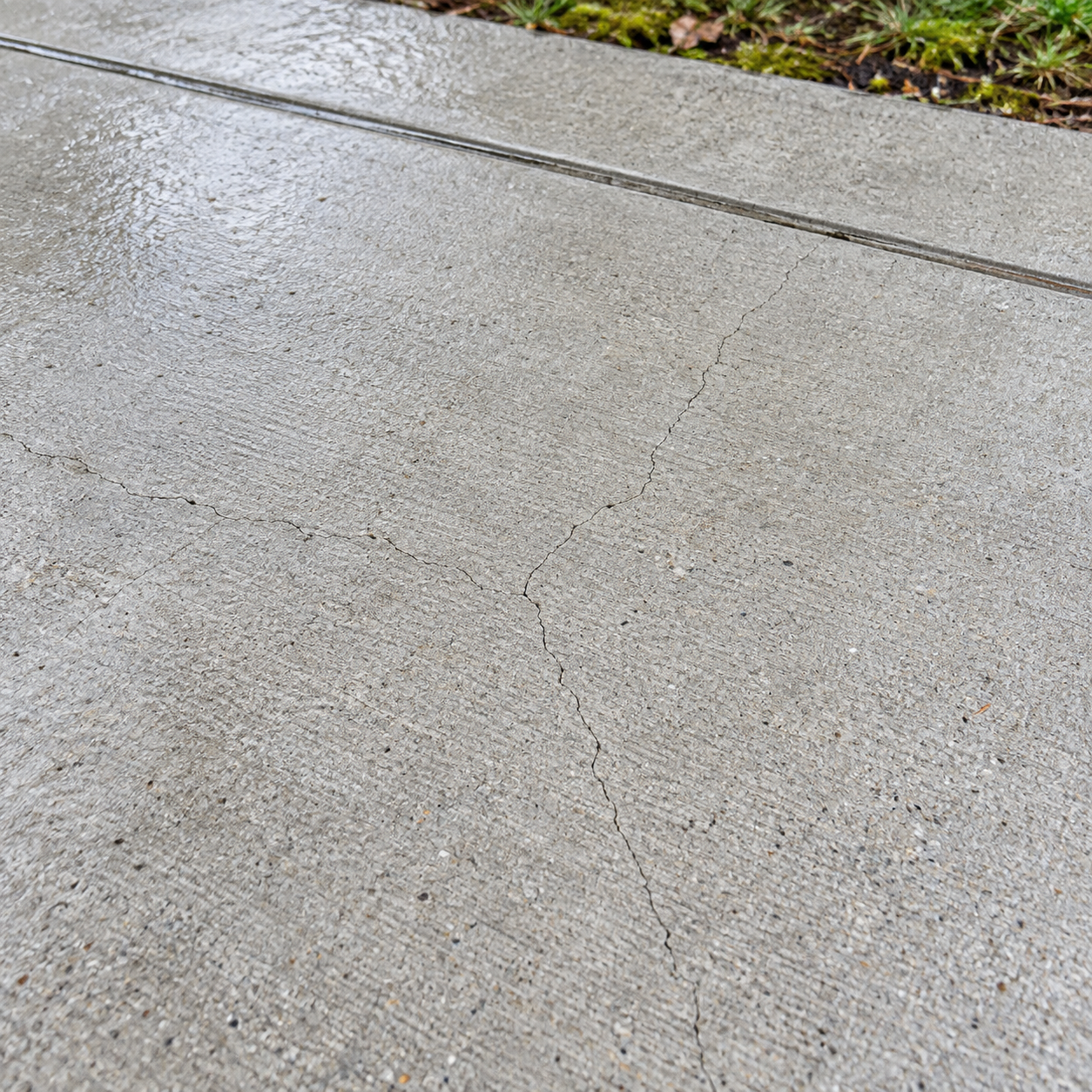 Fine hairline shrinkage cracks on a cured residential concrete slab in Bellingham WA.