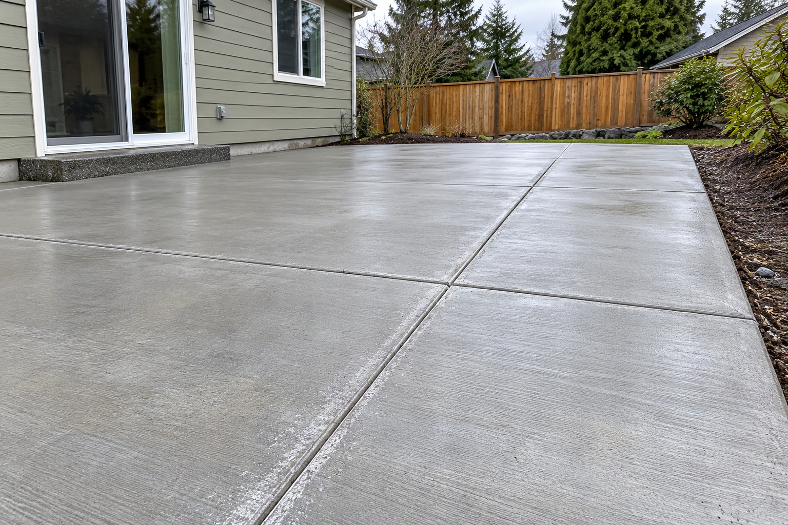Control joints cut into a concrete slab to direct cracking and prevent random surface cracks.
