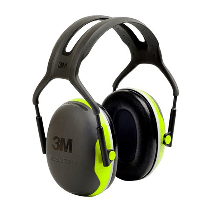 Orejeras supraaurales 3M en gris, negro y amarillo neón, protección auditiva con diadema acolchada.