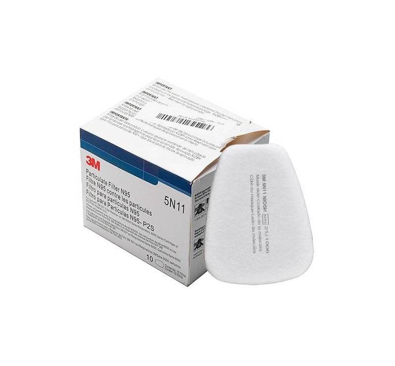 Mascarilla respiratoria 3M 8511 N95 en caja, mascarilla facial desechable blanca exhibida junto al empaque.