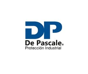 Logo azul y negro de “DP De Pascale” con el texto “Protección Industrial”.