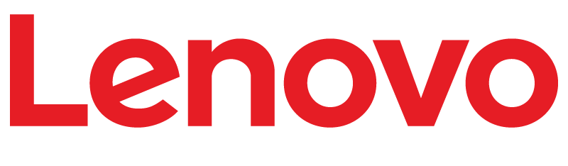 El logotipo de Lenovo en rojo.