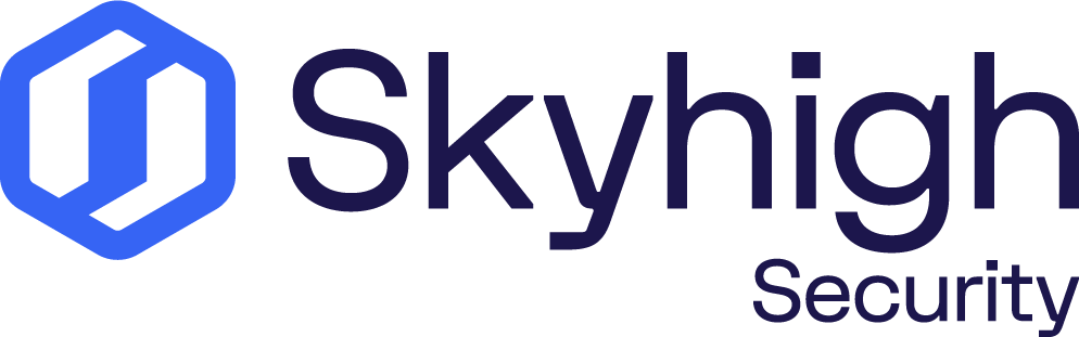Logotipo de Skyhigh Security: hexágono azul con una “S” estilizada blanca, con las palabras “Skyhigh” y “Security” en texto azul marino.