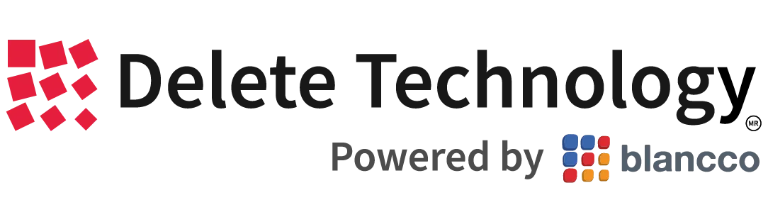 El logotipo de Delete Technology con un diseño de cuadrados rojos a la izquierda y las palabras