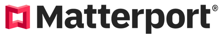 Logotipo de Matterport con forma geométrica roja y texto negro.