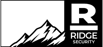 Logotipo de Ridge Security: una imagen en blanco y negro que presenta una cadena montañosa y la letra