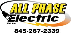 All Phase Electric logo with yellow and black text, orange swoosh, and phone number 845-267-2339