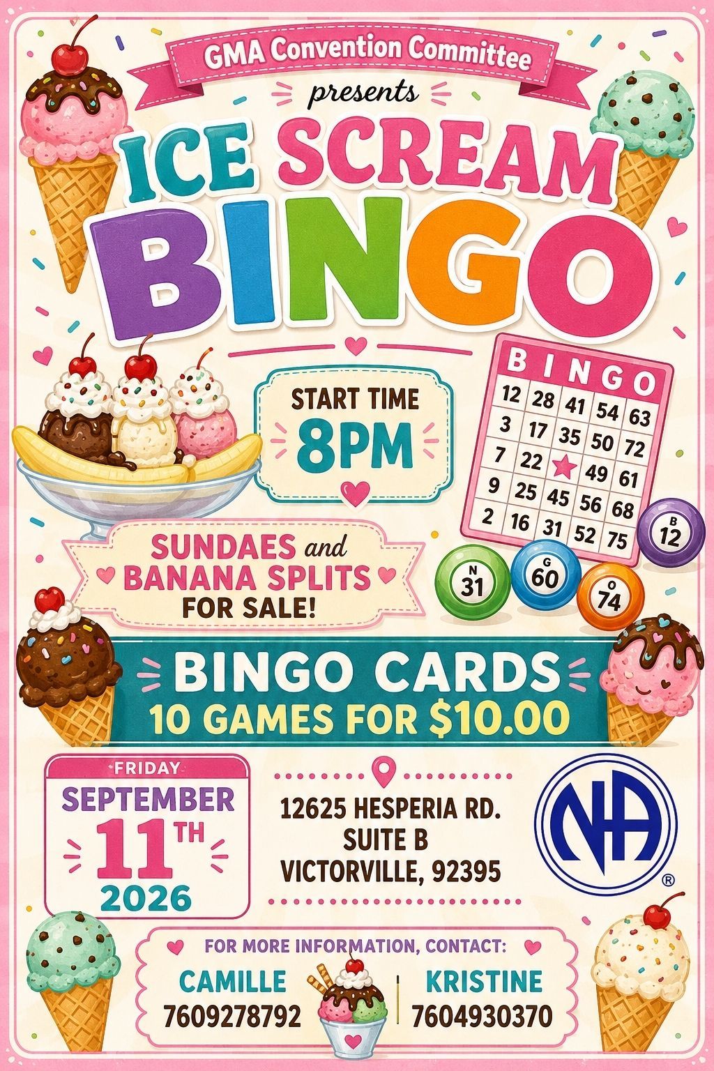 NA GMA Ice Scream Bingo