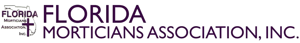 Florida Morticians Association, Inc. logo with purple text and a small cross icon