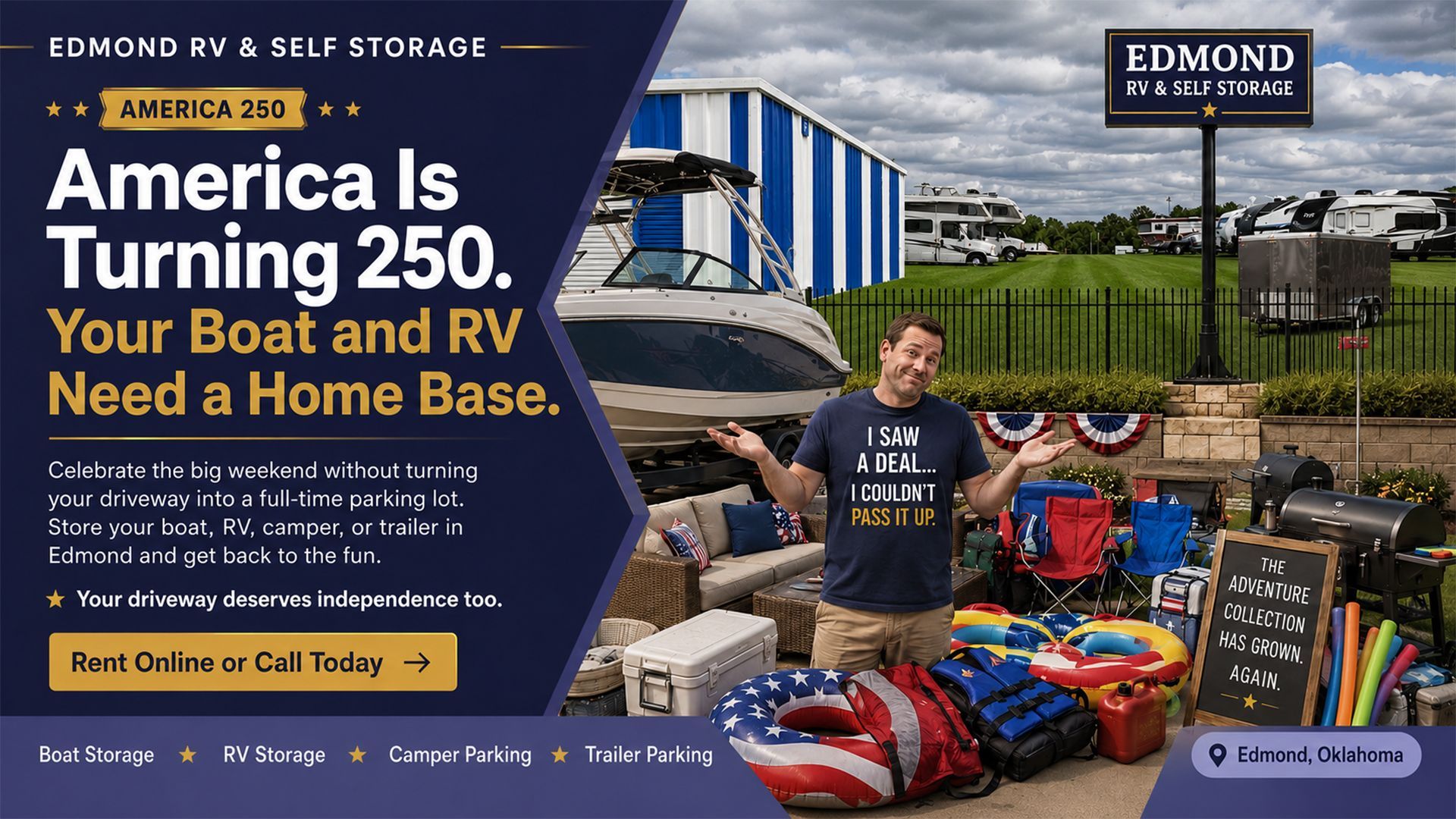 Affordable RV storage, boat storage, camper parking, and trailer storage solutions in Edmond, OK