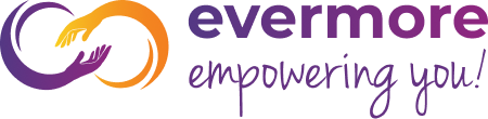 Evermore logo with purple and orange heart-shaped swirl and the tagline “empowering you!”