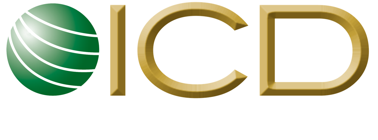 The icd logo has a green globe and gold letters.