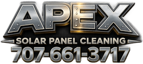 APEX Solar Panel Cleaning logo with silver text and phone number 707-661-3717 on a dark background
