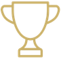 Gold outline trophy icon on a white background