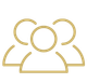 Golden outline of three overlapping people icons on a white background