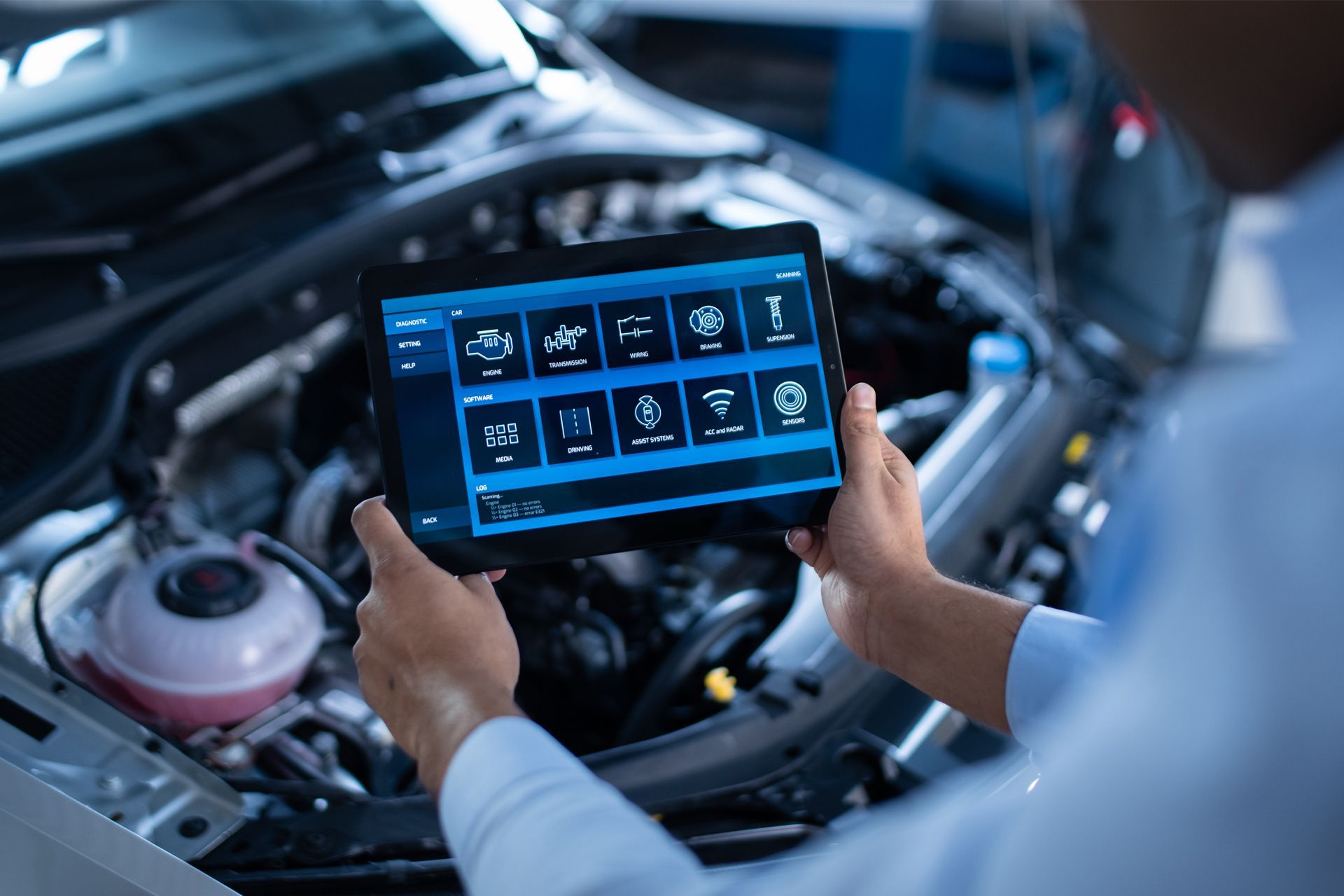 inspecting the car using an application on tablet