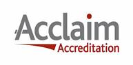 A logo for acclaim accreditation is shown on a white background.