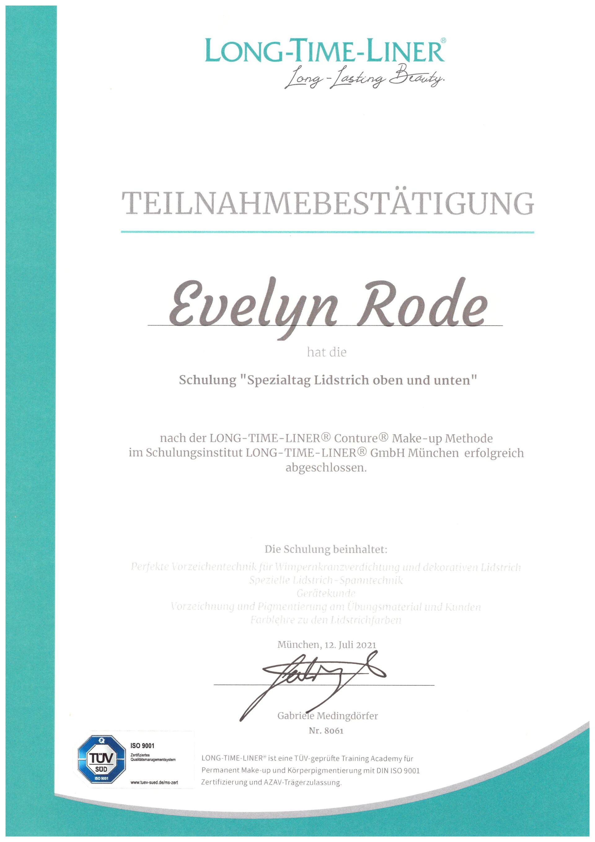 Eine Bescheinigung, die besagt, dass Evelyn darauf geritten ist