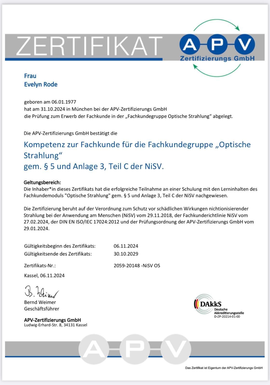 Zertifikat zur Fachkompetenz 