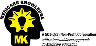 Medicare Knowledge logo: yellow lightbulb in black head silhouette, with MK and nonprofit medical education text