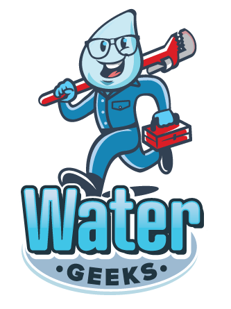A logo for water geeks shows a water drop holding a wrench