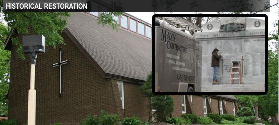 a man is working on a historical restoration of a church .